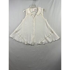 Lauren Conrad Sleeveless Blouse Women M Cream Lace Peter Pan Collar Cottage Core